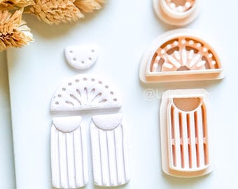 Boho Sunburst Clay Cutter Set: Arch Fringe Earring Design