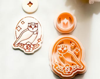 Whimsical Owl Polymer Clay Cutter – Forest Bird Jewelry Clay Tool with Star Topper – 2 Size Base Options – 3D Printed Earring Mold 00814