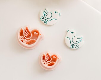 Lila Nest Stud Polymer Clay Cutter: Folk Bird and Floral Embosser