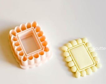 Scalloped Rectangle Clay Earring Cutter  Bold Frame Style with Built-In Inner Border