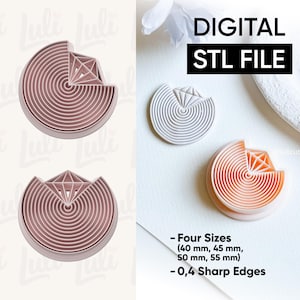Cortador de arco de diamante geométrico: Archivo STL para aretes de arcilla polimérica (descarga digital, 4 tamaños)