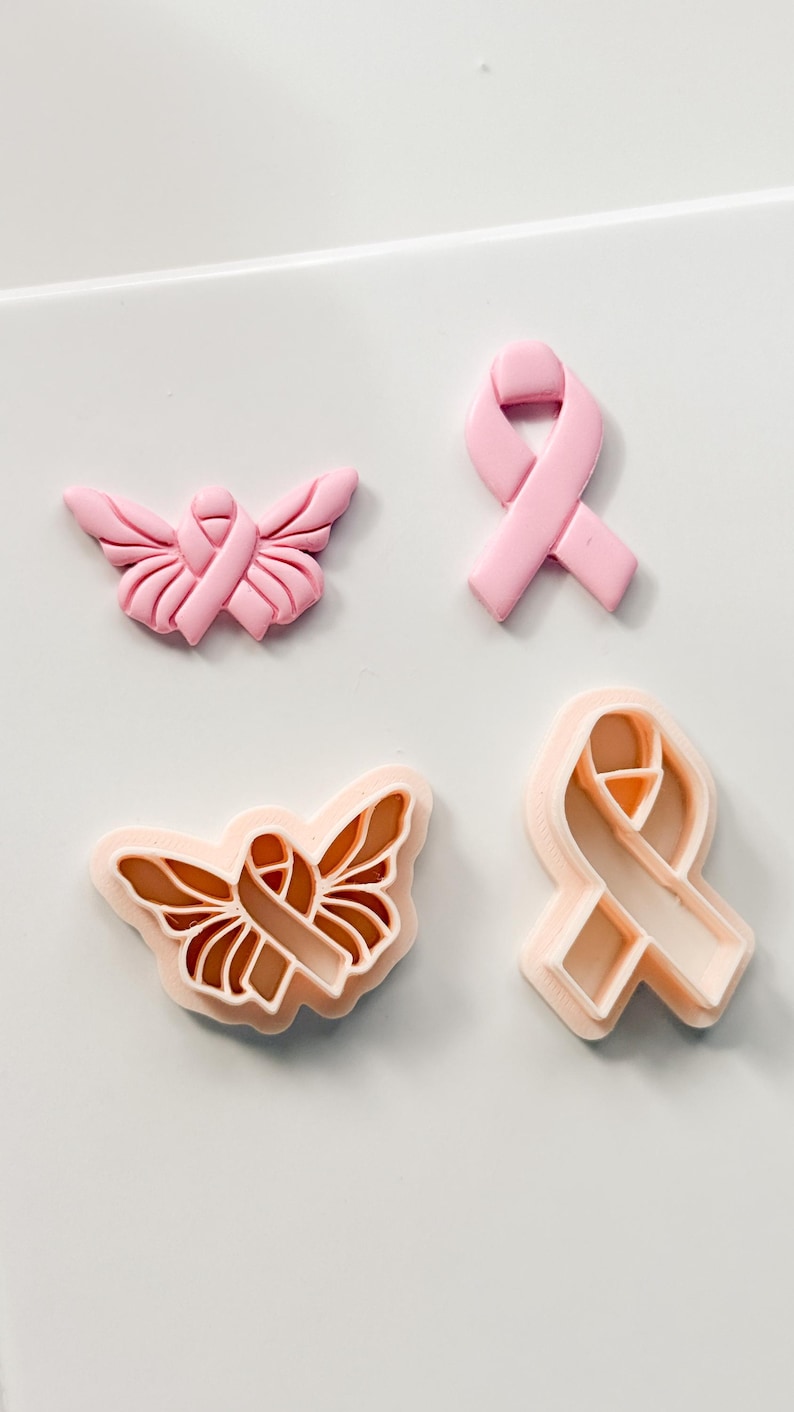 Wings of Hope Polymer Clay Cutter: Embossed Awareness Ribbon & Angel ...