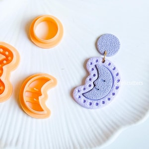Celestial Crescent Moon Cutter Set – Polymer Clay Earring Cutter with Imprint