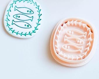 Three Fish in Wreath Clay Cutter  Ocean Imprint Design  (5 Size Options)