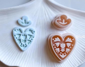 Floral Heart Clay Cutter: Embossed Polymer Clay Earring Tool