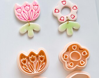 Tulip Patch Pair Clay Cutters: Floral Dangle Earring Design
