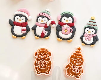 Winter Penguins Cutter: Festive Penguin Character Shapes for Polymer Clay| Preppy Christmas