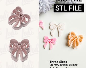 Puffy Coquette Bow Clay Cutter: 3D Print STL File (25mm, 30mm, 35mm) (Digital Download)