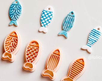 Fish Imprint Clay Cutter Set – 4 Ocean-Inspired Designs, 5 Size Options for Polymer Clay Earrings or Charms - 00668