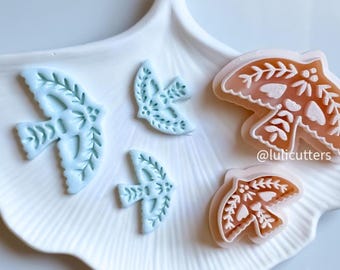 Folk Art Bird Polymer Clay Cutter – 55mm & 35mm Imprint Earring Cutter