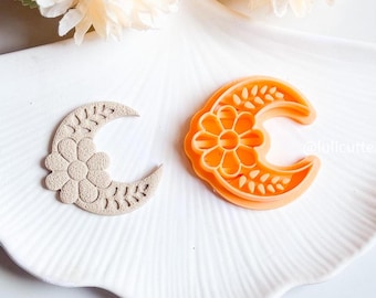 Floral Moon Clay Cutter: Crescent Polymer Clay Earring Imprint