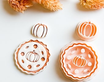Pumpkin Pie Polymer Clay Cutter Set – Autumn Floral Earring Mold with Scalloped Base and 15mm Pumpkin Topper for Fall Jewelry 00905
