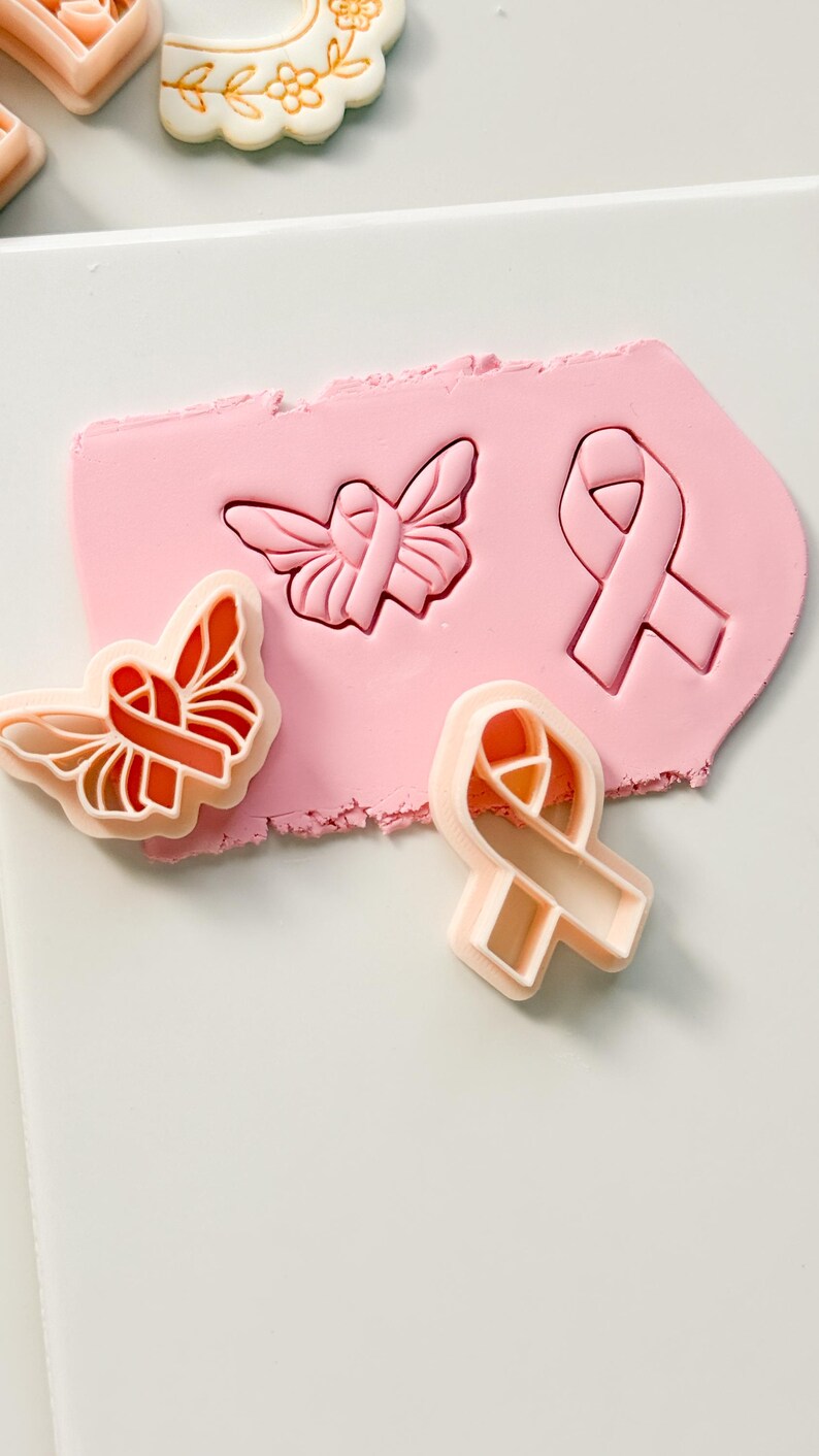 Wings of Hope Polymer Clay Cutter: Embossed Awareness Ribbon & Angel ...