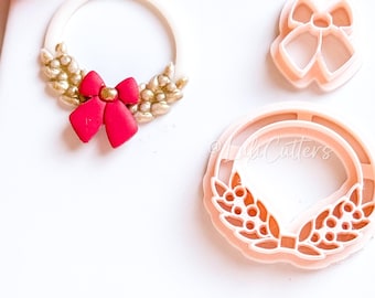 Christmas Wreath Clay Cutter Set – Polymer Clay Tools with Bow and Holly Leaf Design