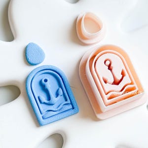 Arched Anchor Cutter with Waves  Nautical Polymer Clay Earring Cutter