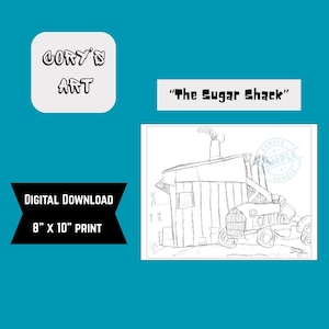 Sugar Shack Skizze druckbare Kunst Ahornsirup Saison am Zuckerstrauch Digital Druck von Kid Artist 8 "x 10" Fotodownload