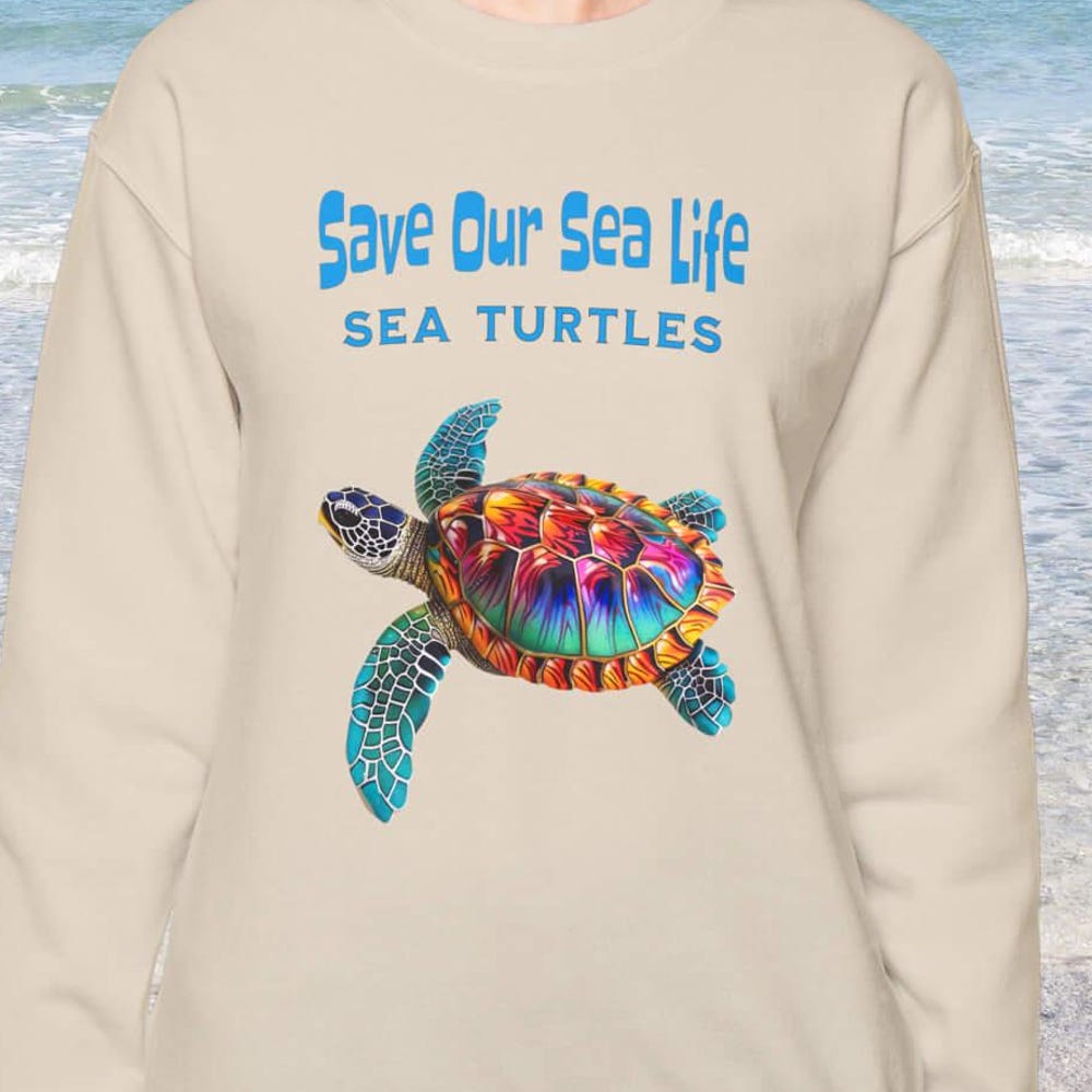 Save Our Sea Turtles Sweatshirt, Sea Turtle Conservation Hoodie, Ocean Lover Crewneck, Eco-Friendly Turtle Gift, Beach Life Sweater Livingmall