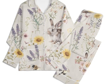 Pijama floral de conejito: ropa de dormir femenina estilo cottagecore