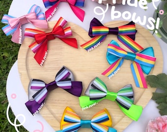 Pride flag hair bows! Trans, Lesbian, Bisexual, Aroace, Asexual, Aromantic, Pansexual, & Queer!