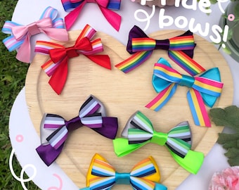 Pride flag hair bows! Trans, Lesbian, Bisexual, Aroace, Asexual, Aromantic, Pansexual, & Queer!