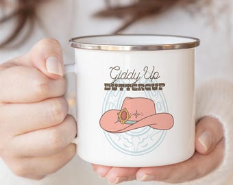 Cowgirl Hat Enamel Mug: Western Floral Coffee Cup