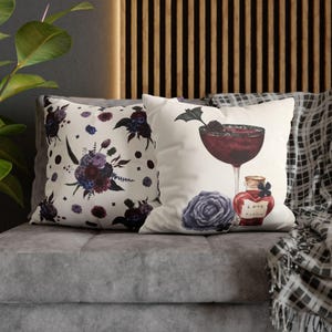 Halloween Cocktail Pillow Cover: Gothic Love Potion & Dark Floral