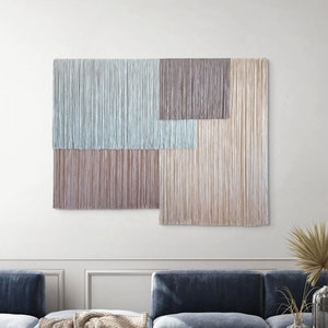 Modern Minimalist Fiber Art Wall Hanging, Textile Art, Large Macrame, Mid Century Woven Tapestry, Yarn Art, Earth Tone Wall Decor, Boho Home