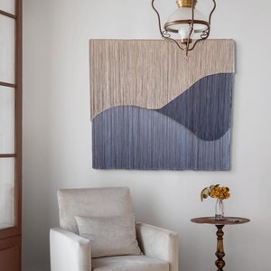 Minimalist Fiber Wall Art, Yarn Wall Hanging, Layered Macrame Wall Hanging, Textile Art, Trendy, Contemporary, Aesthetic Tapestry, Wabi Sabi