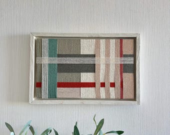 Macrame Wall Art: Framed Fiber Art, Green Weaving Wall Hanging, Geometric Tapestry