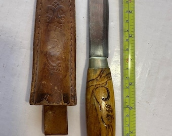 Vintage NORWEGIAN B KNUDSEN TRONDHJEM Pukko Knife Tooled Leather Sheath  Norge