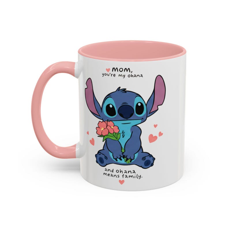 Stitch Accent Mug, Muttertagsgeschenk, süße Kaffeetasse, einzigartige 11 und 15 Unzen Keramik Teetasse, Blumenmuster Bild 4