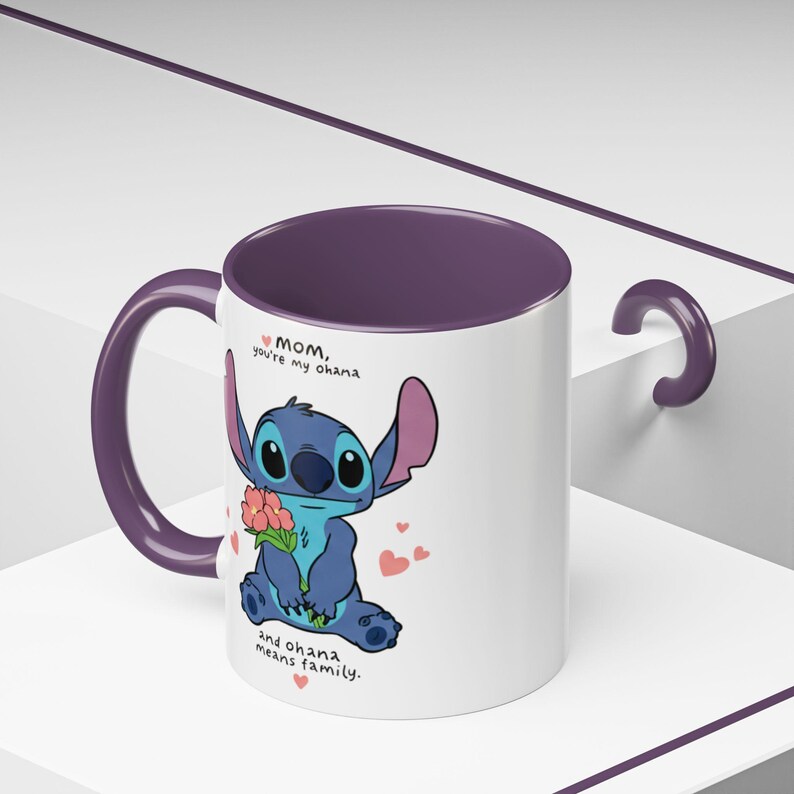 Stitch Accent Mug, Muttertagsgeschenk, süße Kaffeetasse, einzigartige 11 und 15 Unzen Keramik Teetasse, Blumenmuster Bild 3