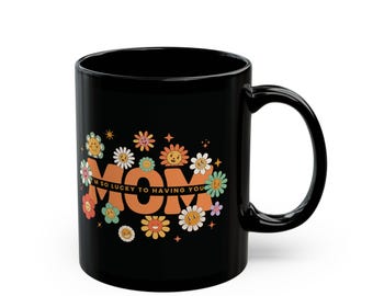 Personalized Black Mug for Mom,Floral Design, Customizable Gift for Mother's Day, Birthday, Coffee Cup