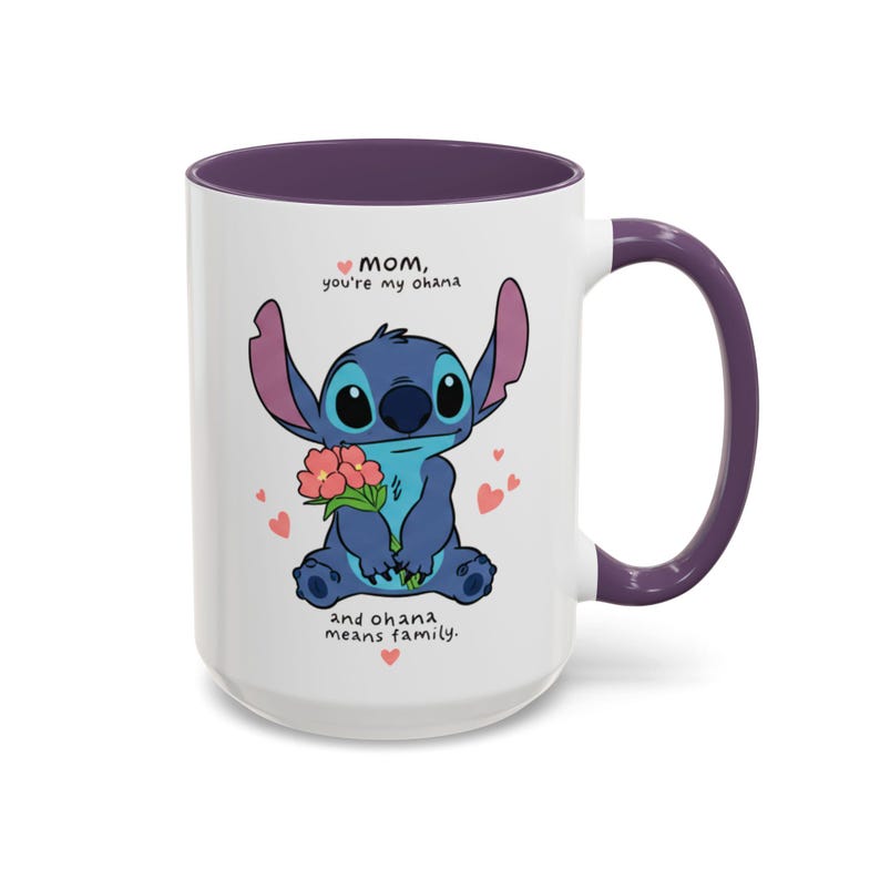 Stitch Accent Mug, Muttertagsgeschenk, süße Kaffeetasse, einzigartige 11 und 15 Unzen Keramik Teetasse, Blumenmuster Bild 10