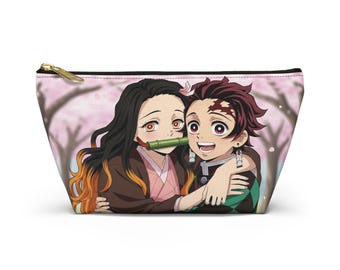 Nesuko & Tanjiro Accessory Pouch: Floral Print Makeup Bag - Gift for Fans