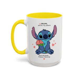 Stitch Accent Mug, Muttertagsgeschenk, süße Kaffeetasse, einzigartige 11 und 15 Unzen Keramik Teetasse, Blumenmuster Bild 5