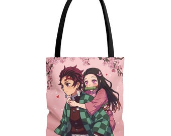 Anime Tote Bag: Dual Flame & Blossom Japanese Art Design