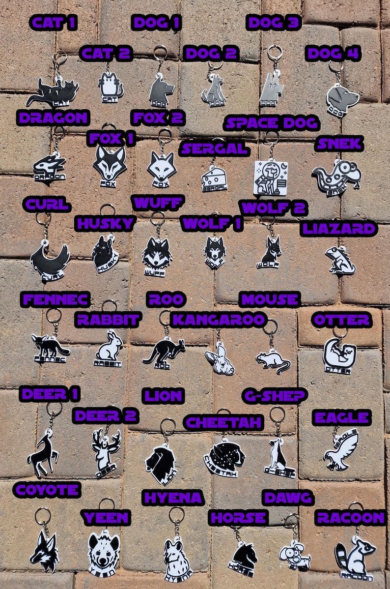 Furry Species Keychain: Black & White Fursona Tag image 2