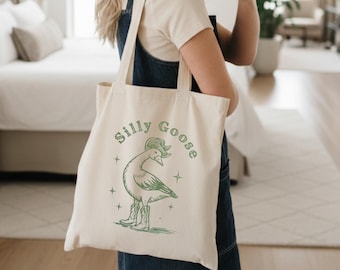 Bolsa de lona Silly Goose, bolsa de mercado vintage con diseño de animales de granja