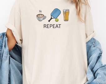 Camiseta divertida de pickleball con café y cerveza, regalo de pickleball