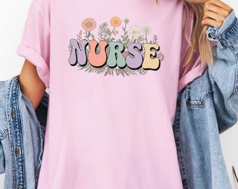Camiseta de enfermera con flores, regalo retro de enfermera