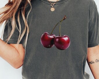 Maglietta vintage con ciliegie, maglietta unisex retrò per buongustai