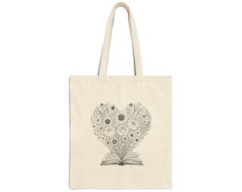 Bolsa de libros con diseño floral / Bolsa de lona para amantes de los libros / Regalo de lectura para ratones de biblioteca