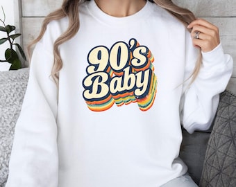 Sudadera retro de bebé de los 90, con estampado de arcoíris y cuello redondo estilo Y2K.