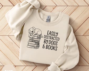 Sudadera «Me distraigo fácilmente con perros y libros», regalo para amantes de los perros y los ratones de biblioteca