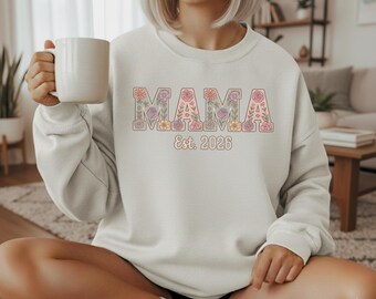 Mama bloemensweater met ronde hals | Cottagecore EST. 2026