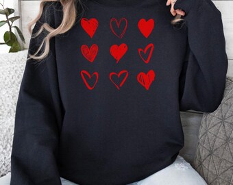 Sudadera Nine Hearts de San Valentín, cuello redondo bordado para mujer