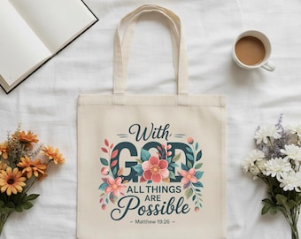 Bolsa de mano cristiana floral con diseño de lienzo con las Escrituras