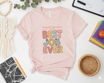 Camiseta "Enseñar a los niños sobre Jesús: el mejor trabajo del mundo" / Camiseta de maestro cristiano