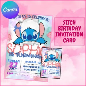 Stitch Birthday Party Invitation Template | Editable Cartoon Bday Evite & Fun Canva Design for Kids Party, Instant Download | Canva Template